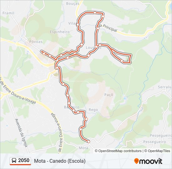 Mapa da linha do autocarro 2050.