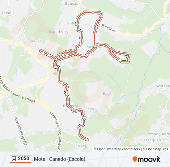 Mapa da linha do autocarro 2050.
