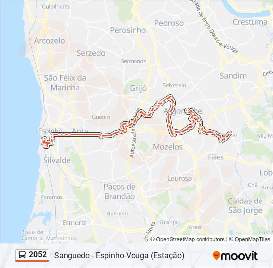 Mapa da linha do autocarro 2052.