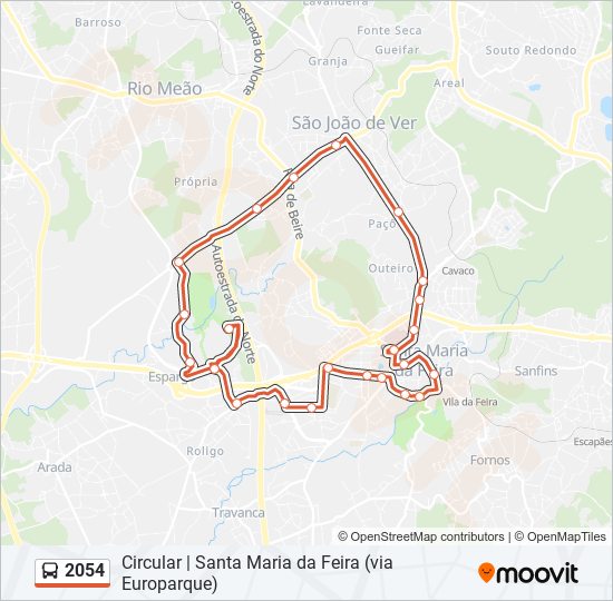 Mapa da linha do autocarro 2054.