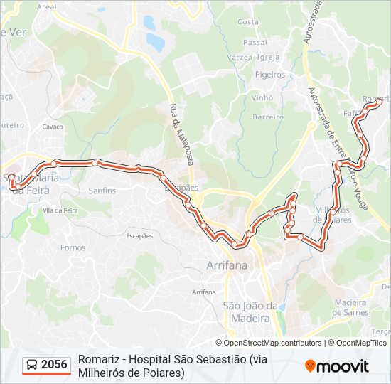 Mapa da linha do autocarro 2056.