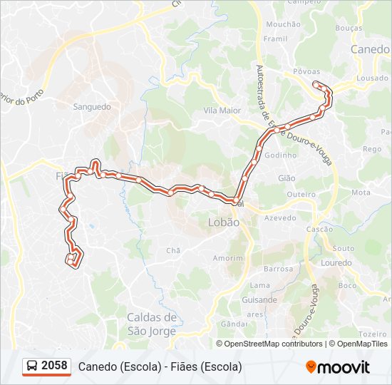 Mapa da linha do autocarro 2058.
