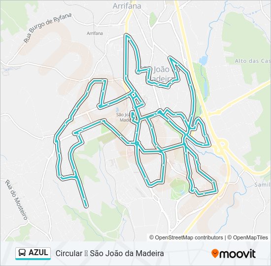 Mapa da linha do autocarro AZUL.