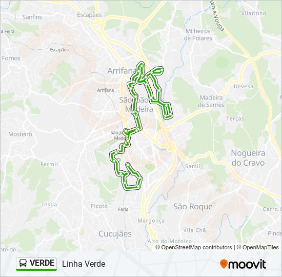 Mapa da linha do autocarro VERDE.
