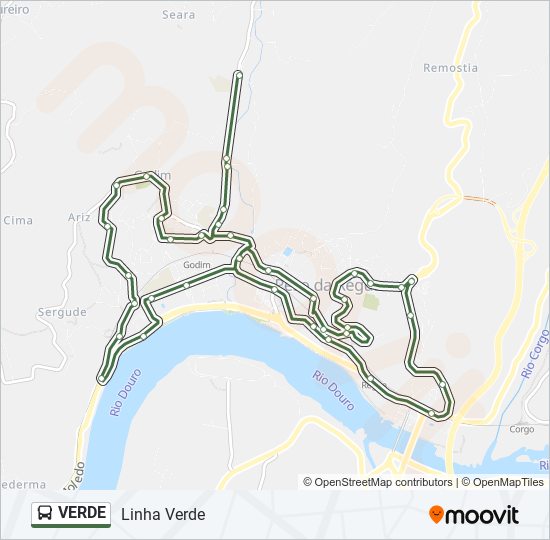 Mapa da linha do autocarro VERDE.