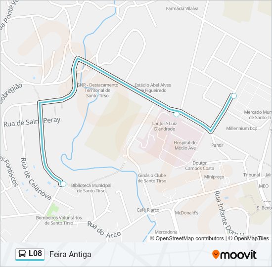 Mapa da linha do autocarro L08.