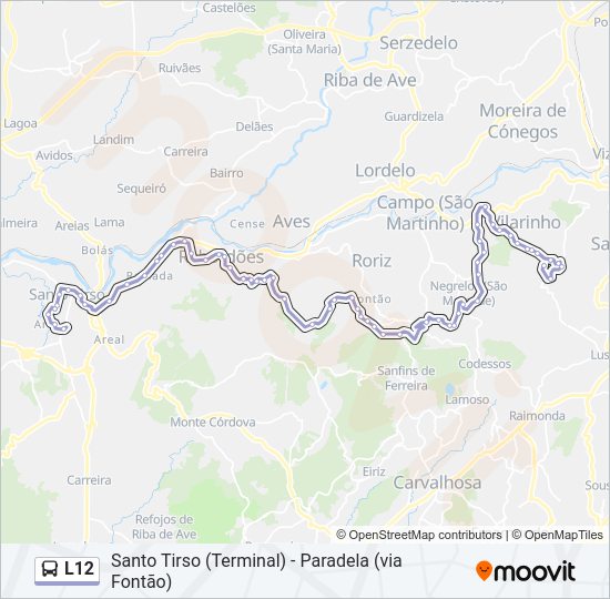 Mapa da linha do autocarro L12.