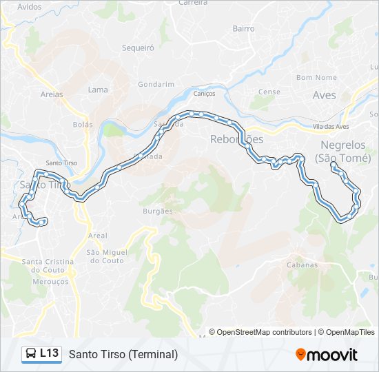 Mapa da linha do autocarro L13.