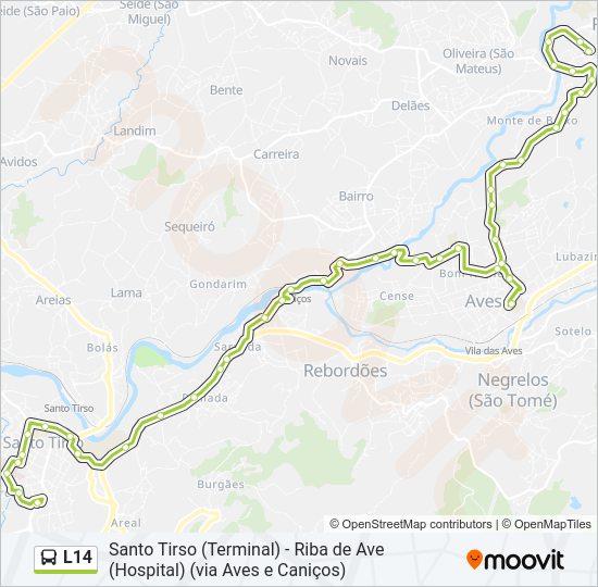 Mapa da linha do autocarro L14.
