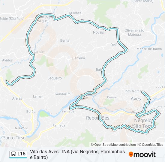 Mapa da linha do autocarro L15.