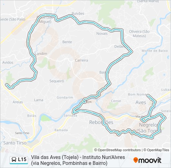 Mapa da linha do autocarro L15.