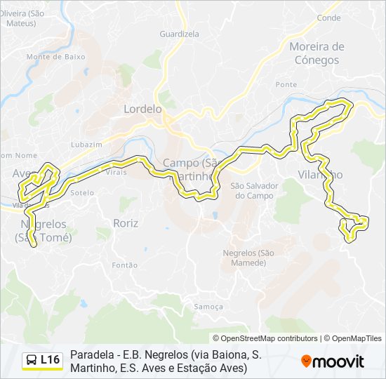 Mapa da linha do autocarro L16.