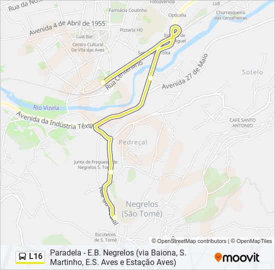 Mapa da linha do autocarro L16.