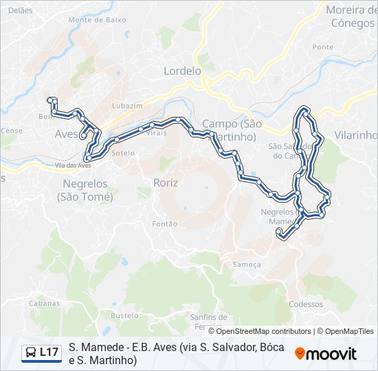 Mapa da linha do autocarro L17.