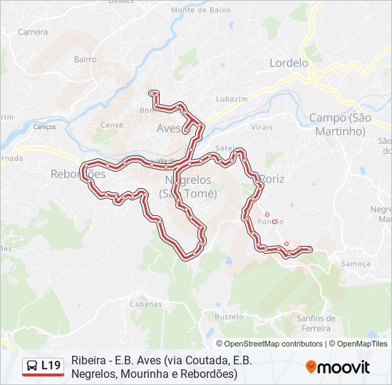 Mapa da linha do autocarro L19.