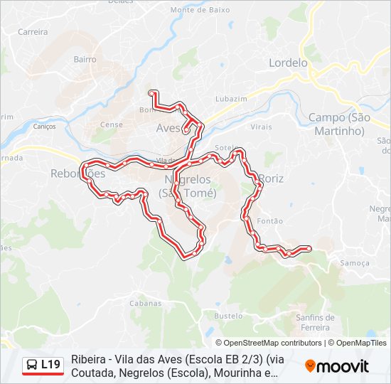 Mapa da linha do autocarro L19.