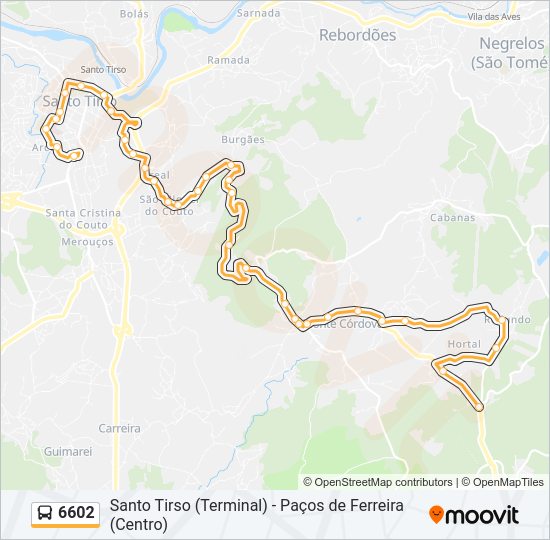 Mapa da linha do autocarro 6602.