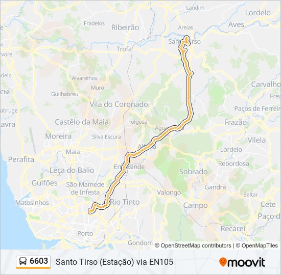 Mapa da linha do autocarro 6603.