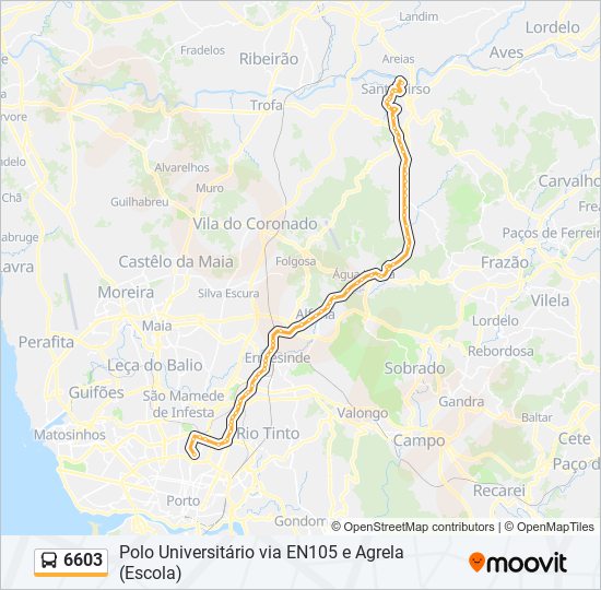 Mapa da linha do autocarro 6603.