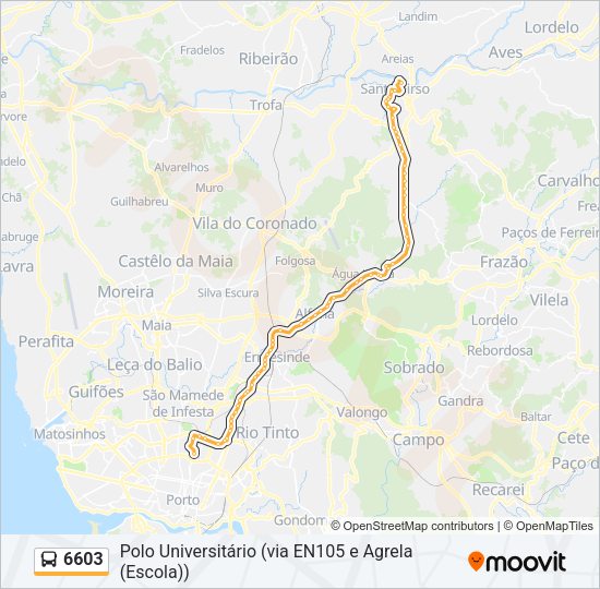 Mapa da linha do autocarro 6603.