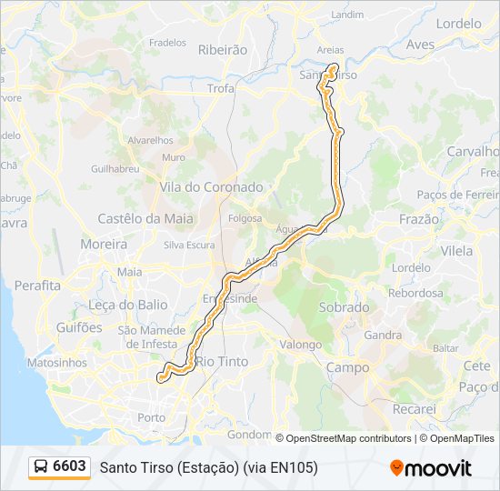 Mapa da linha do autocarro 6603.