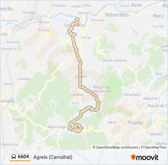 Mapa da linha do autocarro 6604.