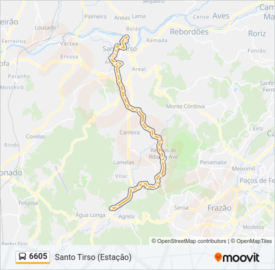 Mapa da linha do autocarro 6605.