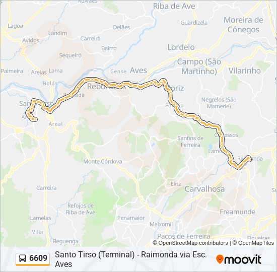 Mapa da linha do autocarro 6609.