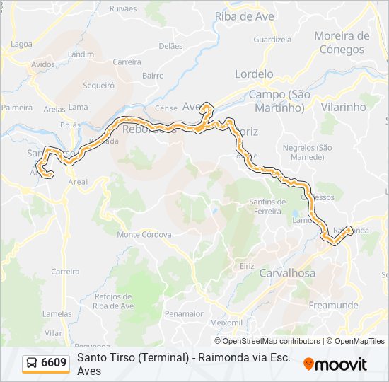 Mapa da linha do autocarro 6609.