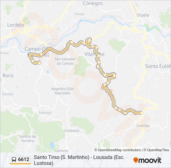 Mapa da linha do autocarro 6612.