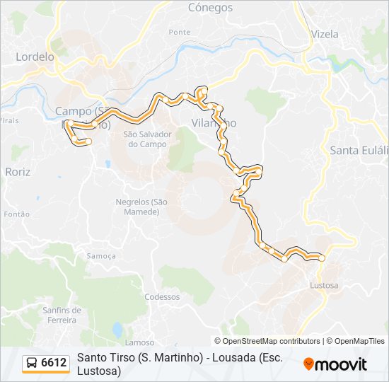 Mapa da linha do autocarro 6612.