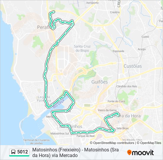 Mapa da linha do autocarro 5012.