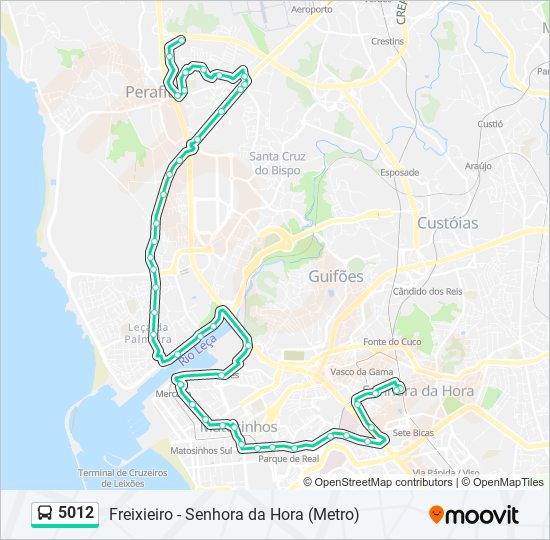 Mapa da linha do autocarro 5012.