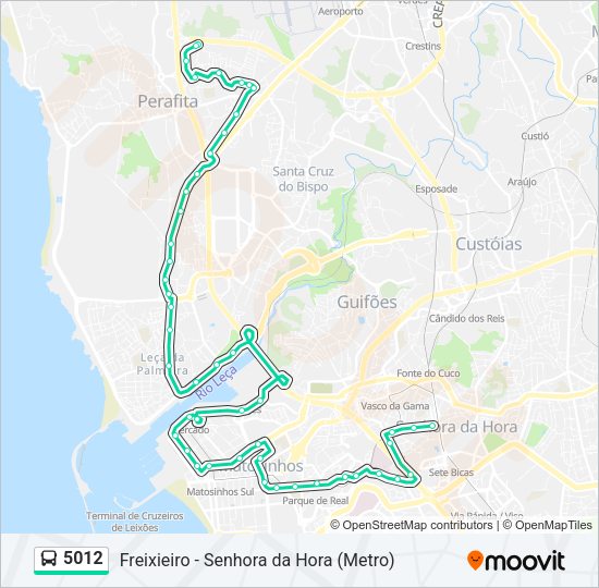 Mapa da linha do autocarro 5012.