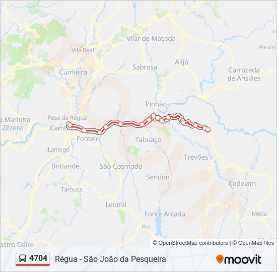 Mapa da linha do autocarro 4704.