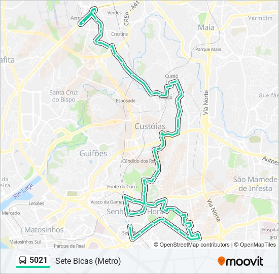 Mapa da linha do autocarro 5021.