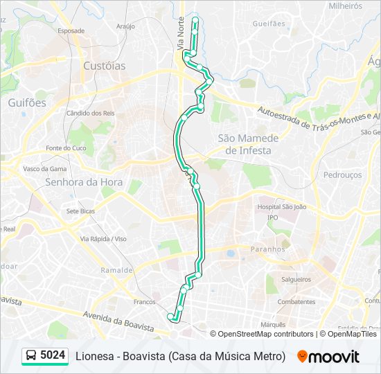 Mapa da linha do autocarro 5024.