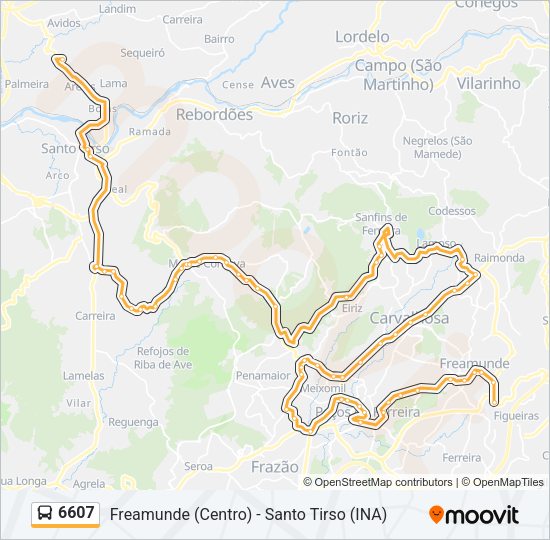 Mapa da linha do autocarro 6607.