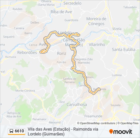 Mapa da linha do autocarro 6610.