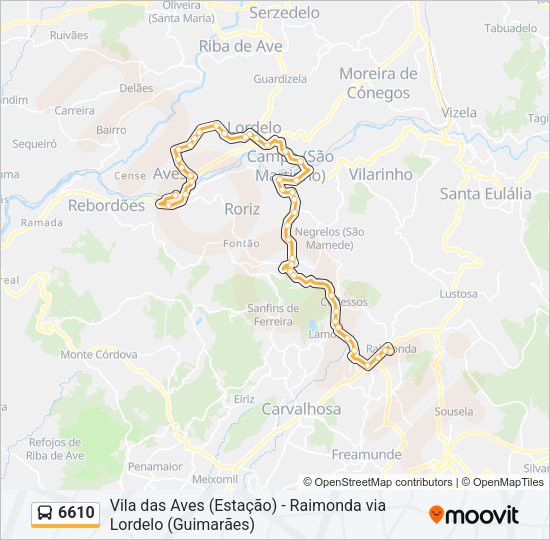 Mapa da linha do autocarro 6610.