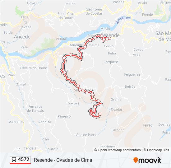 Mapa da linha do autocarro 4572.