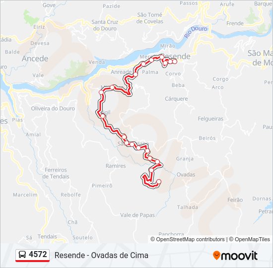 Mapa da linha do autocarro 4572.