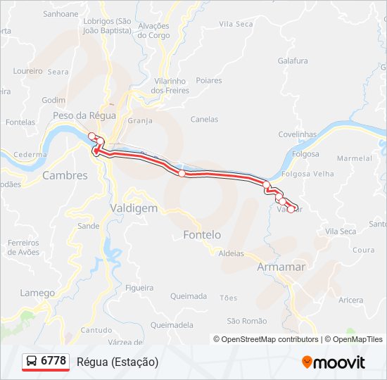 Mapa da linha do autocarro 6778.