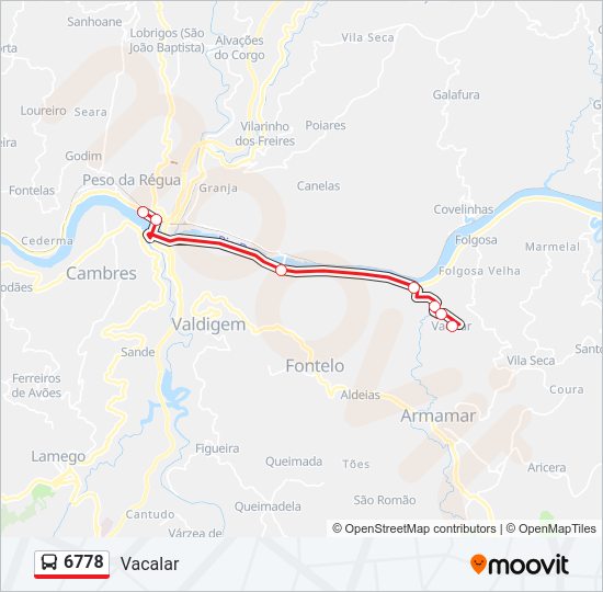 Mapa da linha do autocarro 6778.