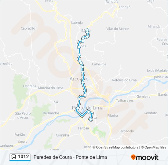 Mapa da linha do autocarro 1012.