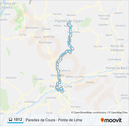 Mapa da linha do autocarro 1012.