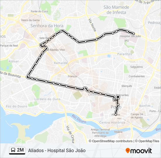 Mapa da linha do autocarro 2M.