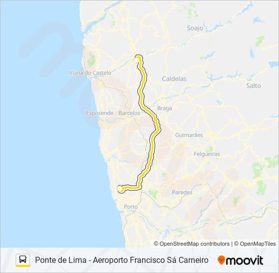 Mapa da linha do autocarro AEROBUS PONTE DE LIMA.