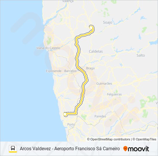 Mapa da linha do autocarro AEROBUS ARCOS VALDEVEZ.