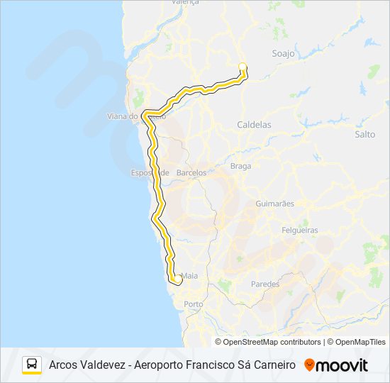 Mapa da linha do autocarro AEROBUS ARCOS VALDEVEZ.